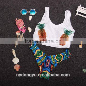Yellow Rose Palm Tree Swimwear Bikini/ Kohi Latest Fashion Shell Mermaid Bikini Swimwear photo-6