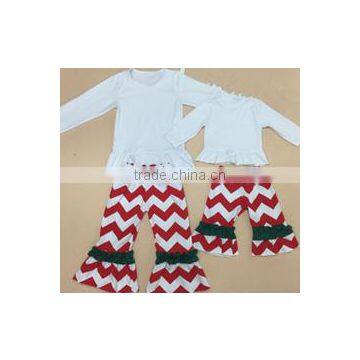 Wholesale red chevron ruffle pants blank top sister assembly girls christmas outfit