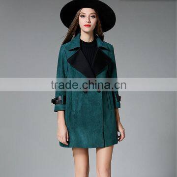 B40994A 2017 New Fashion Women Turn-down Collar Suede Coat