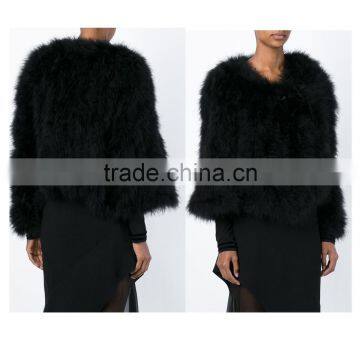 SJ503-01 Fashion 2016 Black Turkey Feather Coat