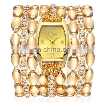 2017 New Arrival Fashion Gold 3 Rolls Chains Women Bracelet Watch Fancy Landies Watches