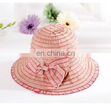 Colour Bar Bowknot Edgefold Cloth Hat Outdoor Travel Beach Hat