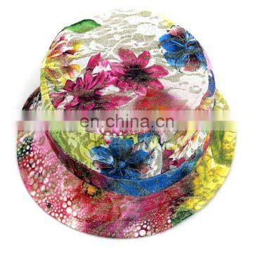 Factory New Fashion Women Girl Flower Floral Bucket Hat Bling Glitter Boonie Cap Pastel Drawing Soft Material photo-2