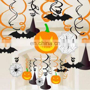 Halloween Theme Pumpkin and Bats Hanging Foil Swirls Banner Decoration Halloween Party Supply