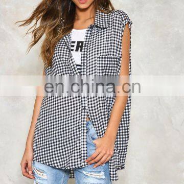 Women gingham sleeveless oversized blouse