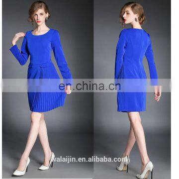 Ladies fashion pleated dress,, long sleeve spring dress, retailed dress