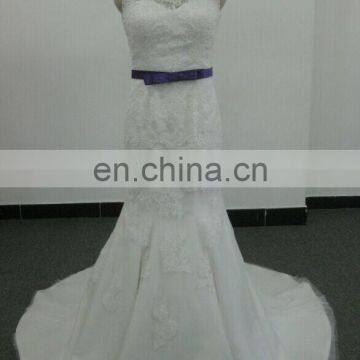 EBX-152 Sleeveless lace and purple belt wedding dress