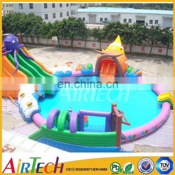 Inflatable water park on land with games