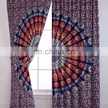 Indian New Window curtains Mandala cotton Blue curtain Boho drapes decor