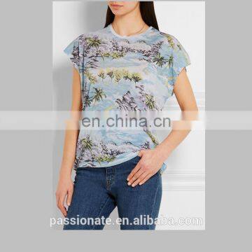 Custom Made T-shirts Unique Print Blue t Shirt for Women photo-2