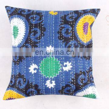 INDIAN Blue KANTHA WORK TROPICANA SUZANI PRINT CUSHION COVER PILLOW CASE