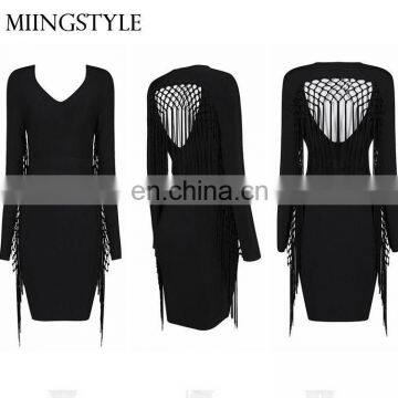 New Bodycon Sexy Club Party Dresses Western Elegant tassel Black Fringe Bandage