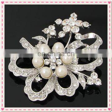 wholesale silver flower pearls hijab pins for wedding rhinestone brooch