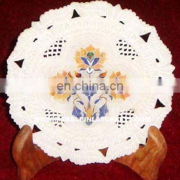 White Marble Inlay Plate, Handmade Marble Inlay Plate