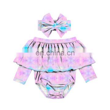 Baby Off Shoulder Bodysuit Fall Kids Clothing Tie Dye Romper photo-5