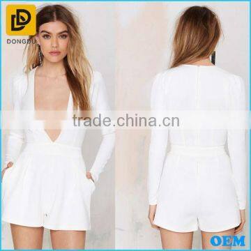 Stylish Lady Sexy Low Cut Wrap Fitted deep v neck white dress for women