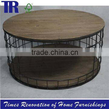 Round Coffee Table ,cedar Top Coffee Table ,metal Grid Base Coffee Table photo-2