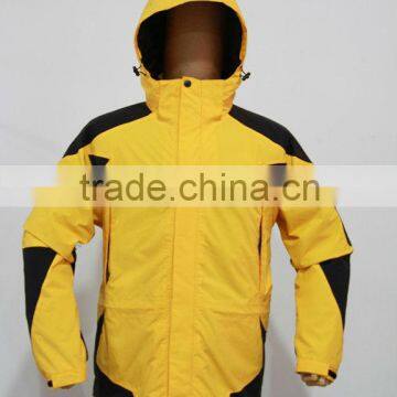 yellow warmth and breathable PTFE ski suit with adjustable hat