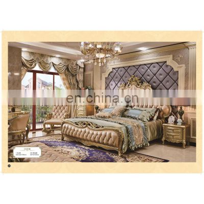 2021 New Arrivals Luxury Quality French BedrooAContemporarym Wedding King Size Wood Carving Leather Wall Bed European Style Bed