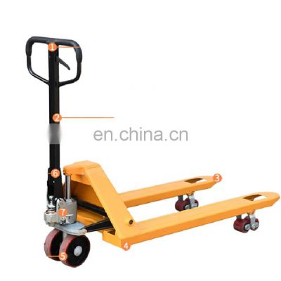 Easily use Good Industrial Hand 3.5T 685 Nylon Wheels four wheel fork lifter Hydraulic Pump Hand Pallet Truck from China