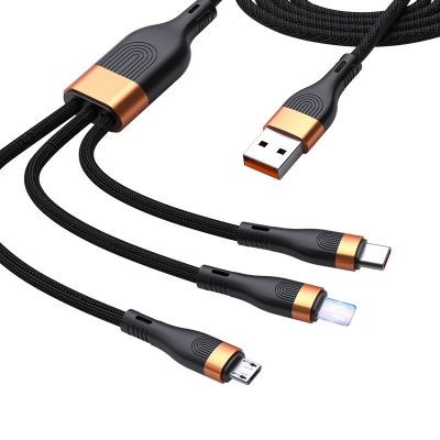 2m Super quick charge 3 In 1 Nylon Braided 6a Micro Usb 66W PD data cable for iPhone11/11profor HUAWEI for SAMSUNG