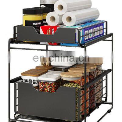 Under Sink Organizer and Storage Two Tier Pull Out Stackable Storage Shelf Cabinet Organizer Bathroom Organizer Large photo-2