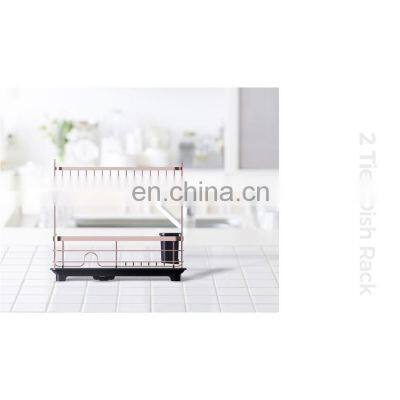 2 Tier Compact Dish Drainer Rack Board With Chrome Plating Wire For Kitchen Organization