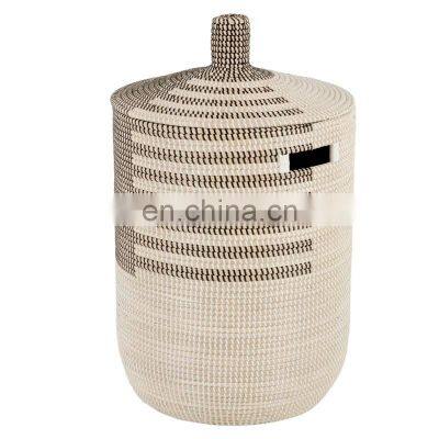 Hot Selling Seagrass Laundry Basket Black & White Storage Baskets Decor Hamper Wholesale