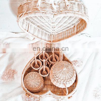 Hot Sale Love Heart Tea Set With Box Rattan Boho toy Kid Doll Toy Tea Cups & Sets Vietnam Manufacturer