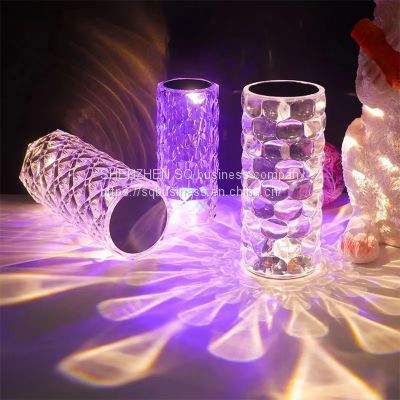 Wholesale Romantic Bedside 16 Color RGB Remote Control Crystal Rose Diamond Table Lamp Rechargeable Usb Touch Night Light