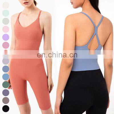 High Quality Sexy Running Tank Top Sleeveless Cross Back Sports Vest Gym Fitness Halter Crop Tops Bra Yoga Tank Top Women