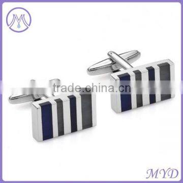 Men's Stainless Steel Cufflinks with Black Stripes