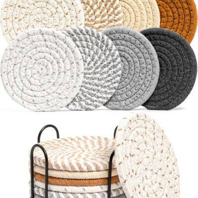 Drink Coasters with Holder, Woven Coasters for Coffee pads