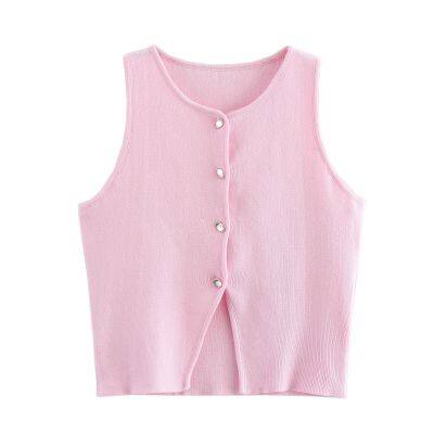Summer Women's Fashion New Style Plain-color Round-neck Loose Casual Rib-knit Sleeveless Short-sleeved Top photo-4