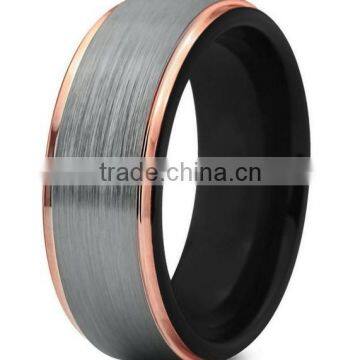 Tungsten Wedding Band Ring ,Men Women Black & 18K Rose Gold Stepped Rings