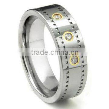 Tungsten Carbide 14k Gold Diamond Milgrain Wedding Band Ring, Vintage Design Diamond Tungsten Ring