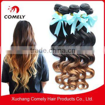 Cheap and high quality Ombre brazilian human hair extensions body wave 1B/4#/27# 12- 26inch colored three tone hair weave