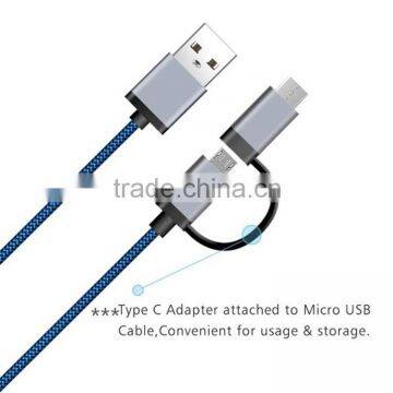 Durable Aluminum Electric Wire Micro USB + USB-C Data Cable