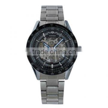 Mens Black Bezel Skeleton Stainless Steel Automatic Watch WM174