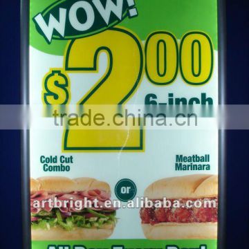 Advertising edge lit LED slim light box with aluminum flip frame