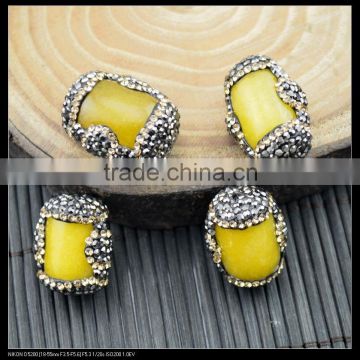 Wholesale LFD-0029B Beautiful Druzy Malay Jade Stone Pave Rhinestone Crystal Connector Spacer Beads in Yellow color Jewelry