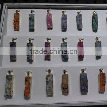 Fashion Natural Crystal Quartz Stone Druzy Rectangle Pendant 2016 Hot Bar Drusy Druzy Pendant