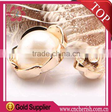 2015 high quality metal button with pearl beads for clothing