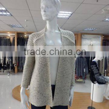 women v neck long sleeve with fancy yarn and fancy stitch 2016 fall/winter cardigan sweater