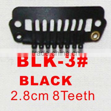 BLK-3# Retail and wholesale 28mm long black color straight 8 teeth easy snap clips for hair extensions wigs wefts weavings