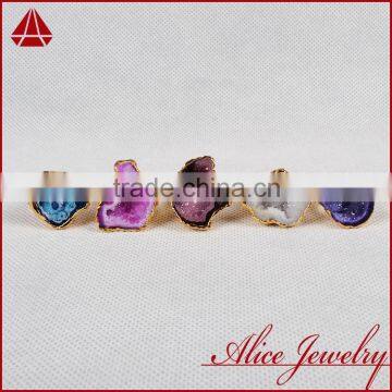 Fashion Vintage Antique Ajustable Golden Plated Druzy Geode Agate Statement Wide Ring photo-6