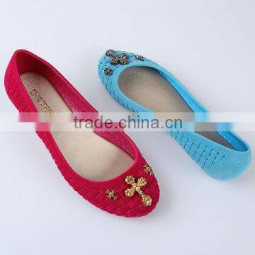 2014 Ladies Jelly Plastic Flat Shoes Cheap Single Shoes Colorful Flocking Shoes