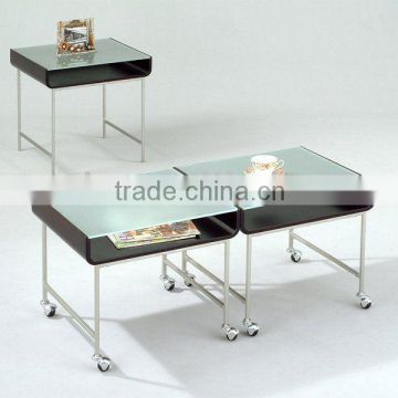 Modern Coffee Table Set/ Glass Wheel Movable Coffee Table