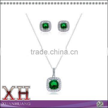 Stunning Star Cut Zircon Stone EQ Zirconia Silver Jewelry Set Green Stone Jewelry