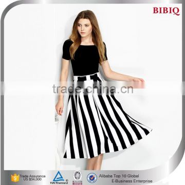 New Arrival Ladies Black White Short Sleeve Two piece Prom Dress